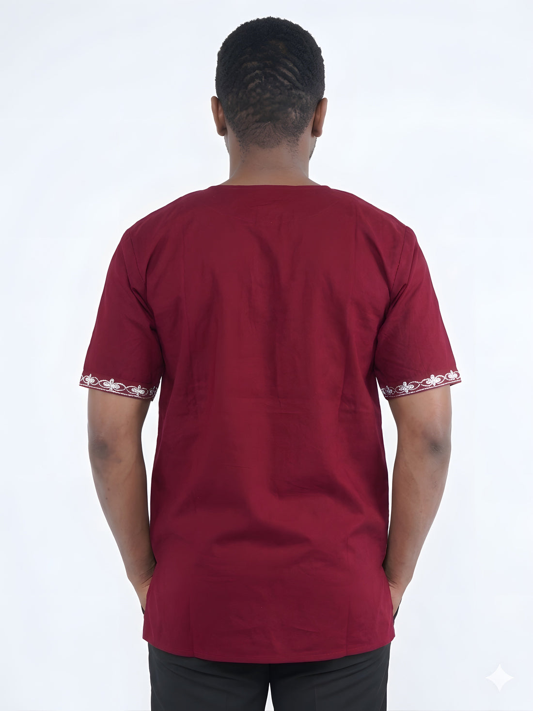 Maroon and White Embroidered Shirts For Men