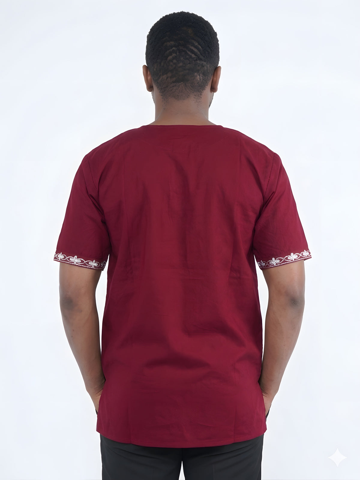 Maroon and White Embroidered Shirts For Men
