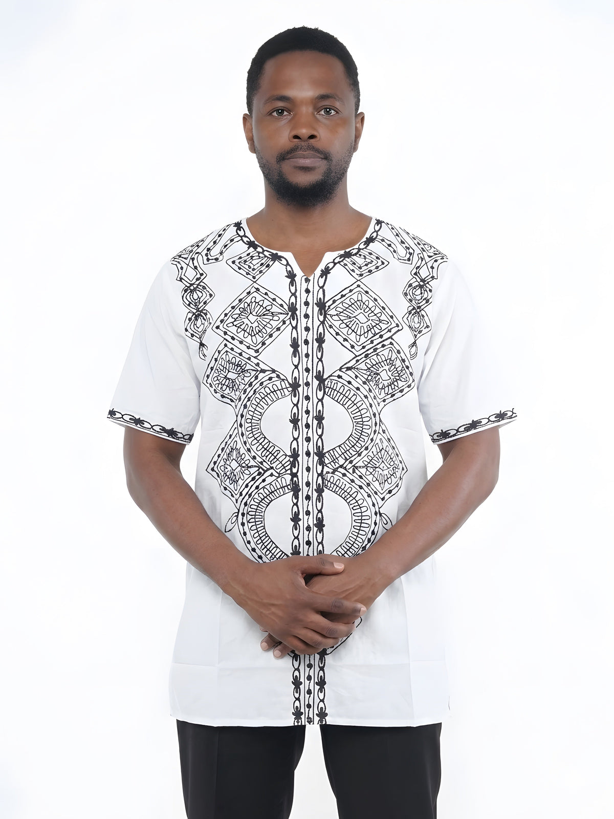 White &amp; Black Embroidered Shirts For Men