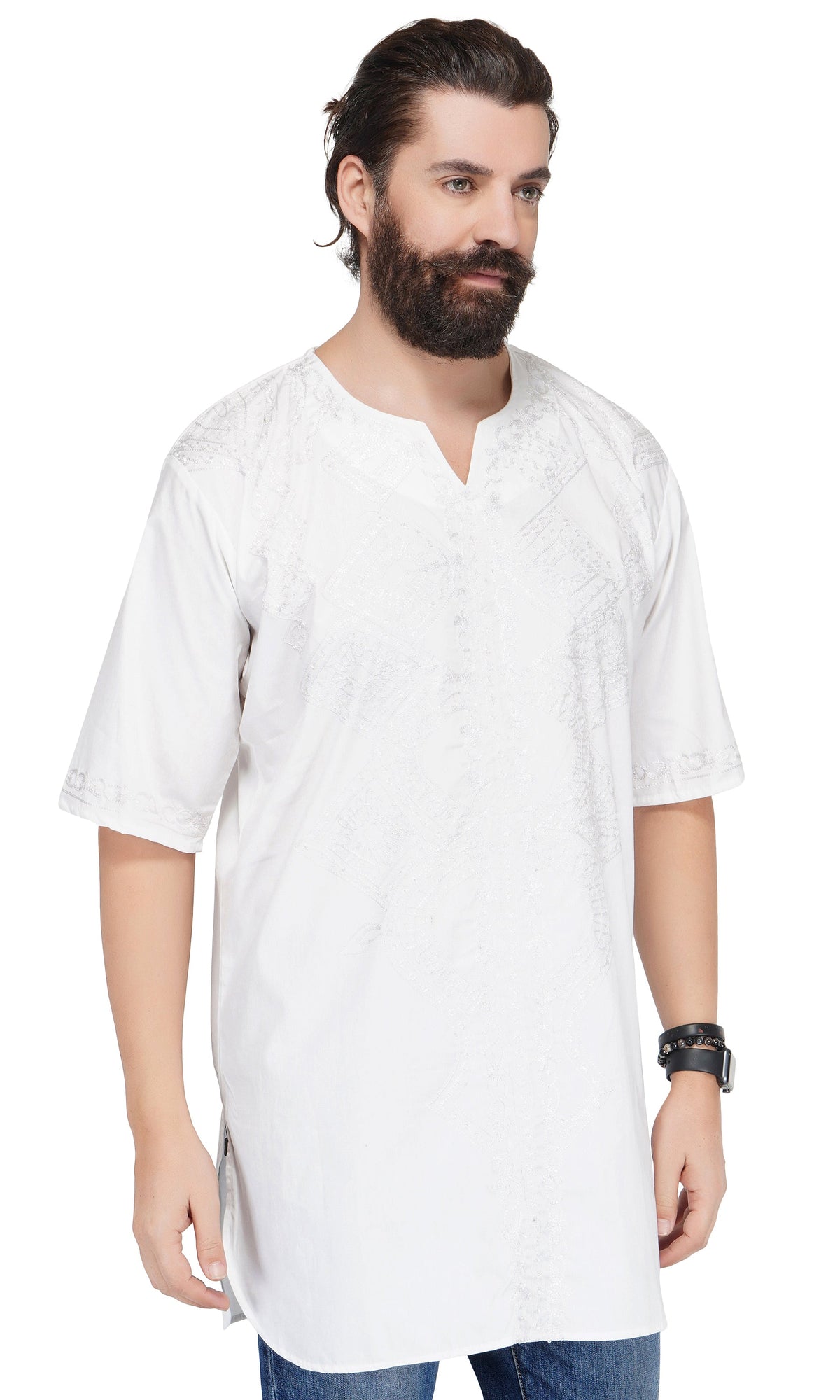 White Embroidered Shirts For Men