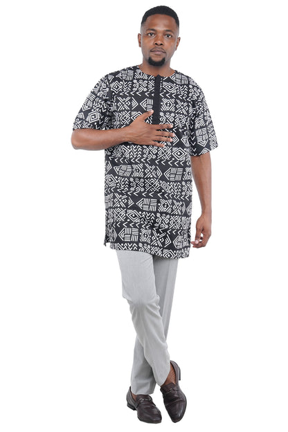 Men’s African Print Short Sleeve Shirt with Front Buttons