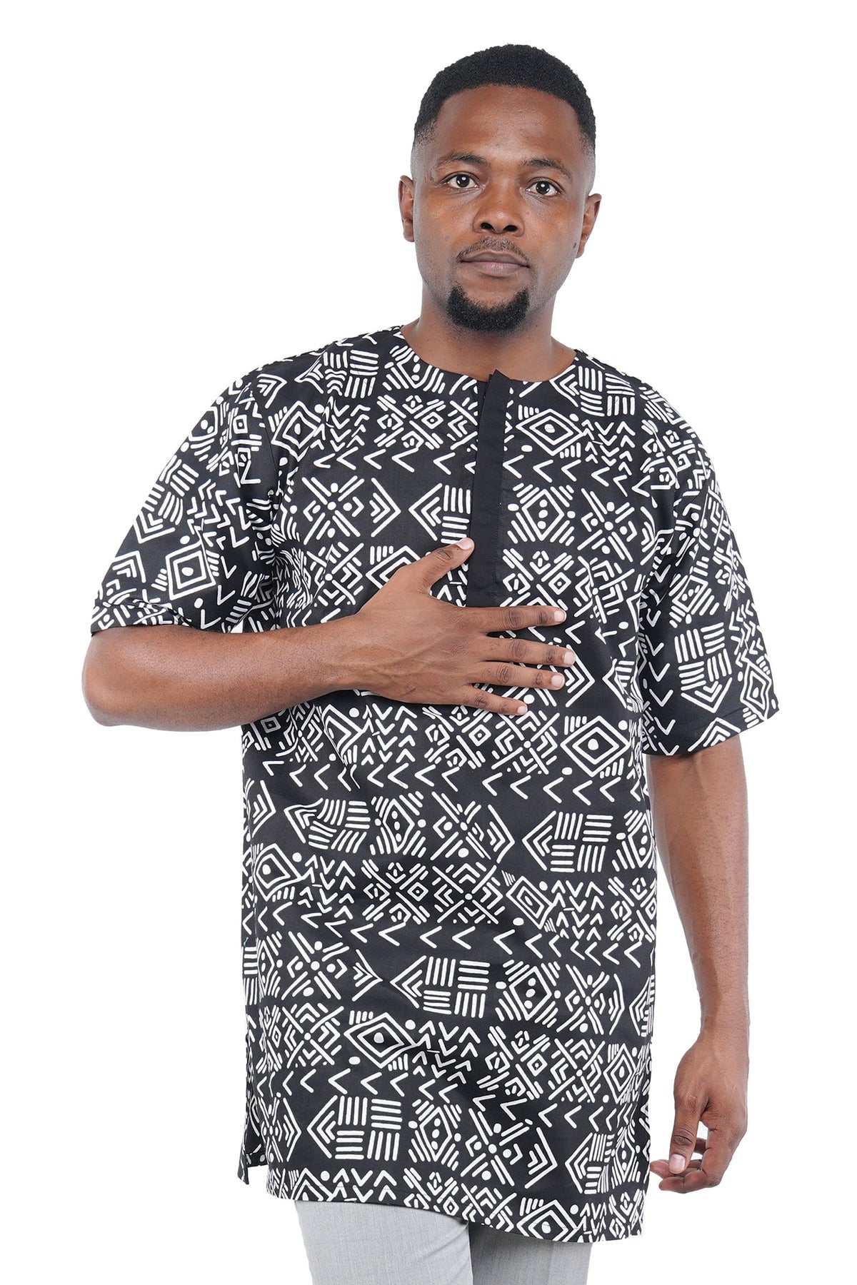 Men’s African Print Short Sleeve Shirt with Front Buttons