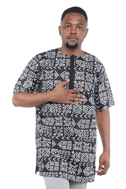 Men’s African Print Short Sleeve Shirt with Front Buttons
