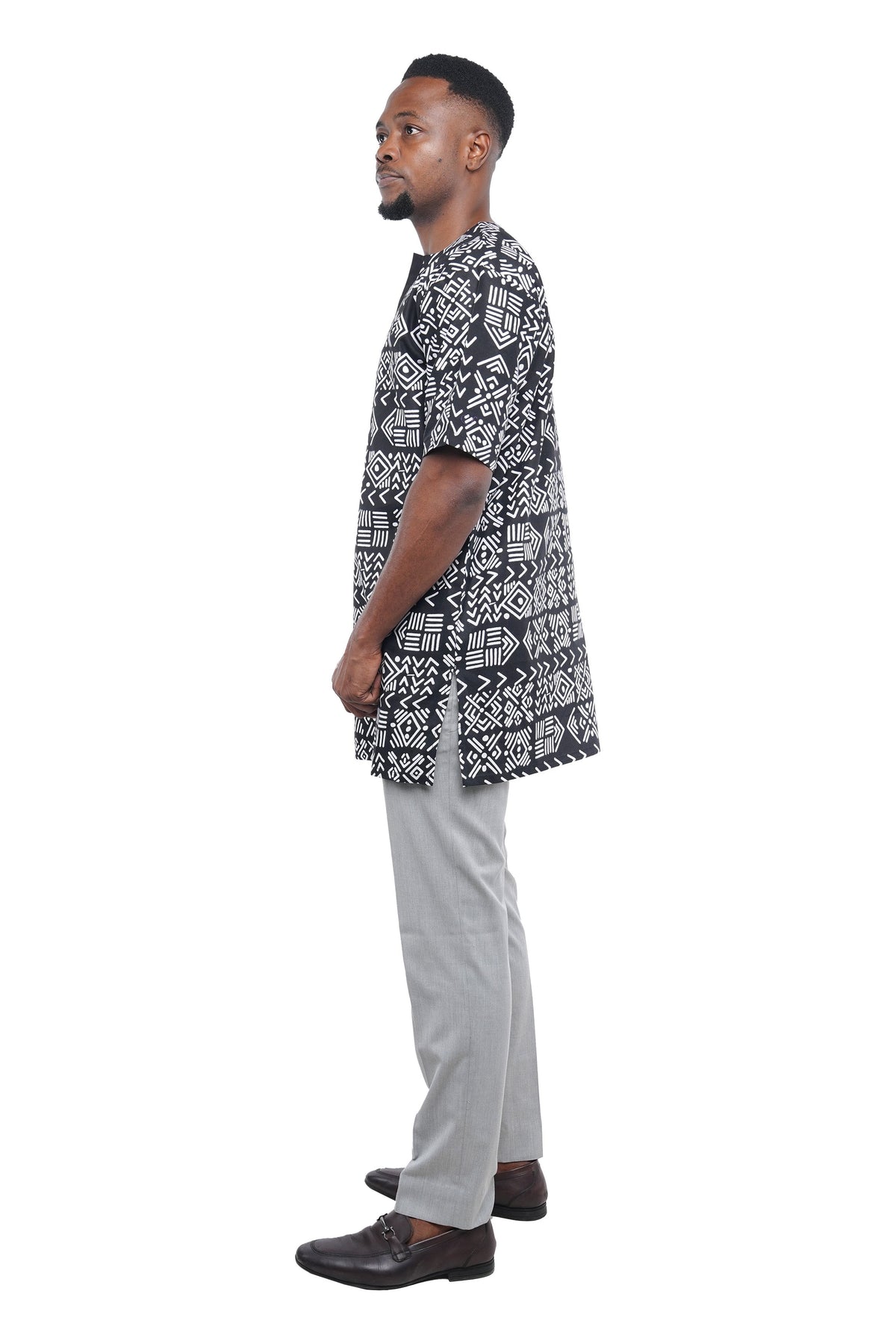 Men’s African Print Short Sleeve Shirt with Front Buttons