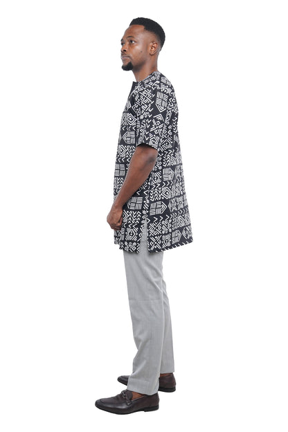 Men’s African Print Short Sleeve Shirt with Front Buttons