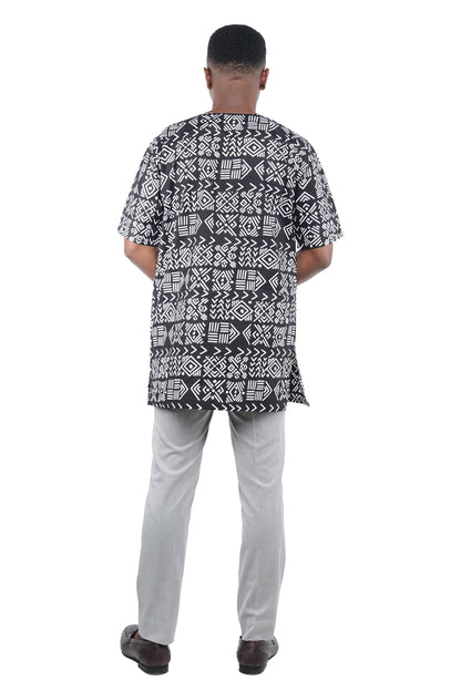 Men’s African Print Short Sleeve Shirt with Front Buttons