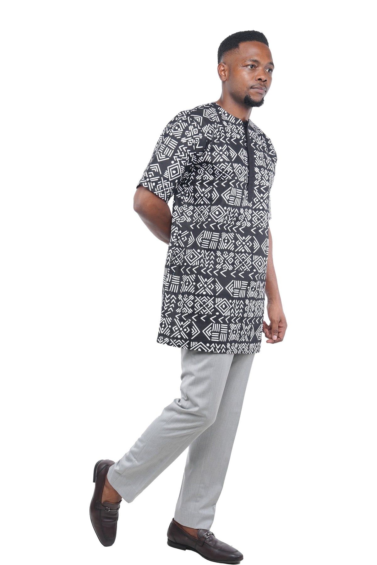 Men’s African Print Short Sleeve Shirt with Front Buttons