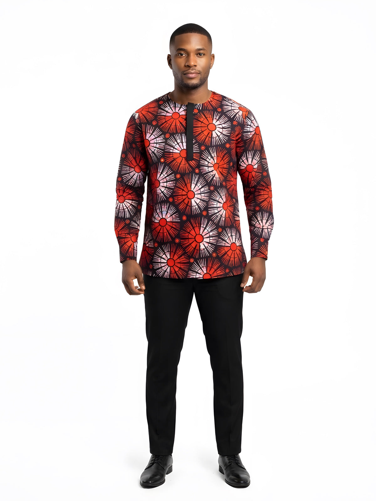 Men’s African Print Long Sleeve Shirt with Front Buttons