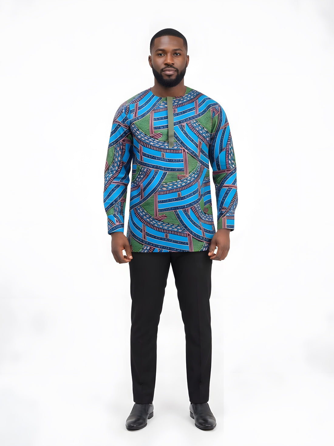 Men’s African Print Long Sleeve Shirt with Front Buttons