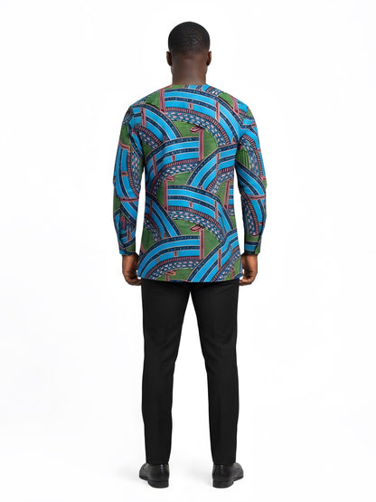 Men’s African Print Long Sleeve Shirt with Front Buttons