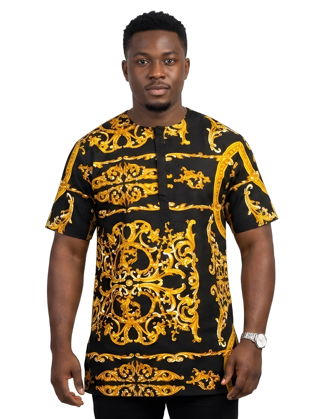 Men’s African Print Short Sleeve Shirt with Front Buttons