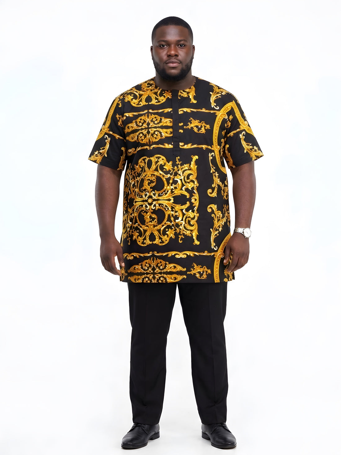 Men’s African Print Short Sleeve Shirt with Front Buttons