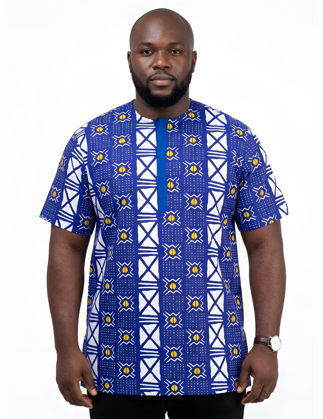 Men’s African Print Short Sleeve Shirt with Front Buttons