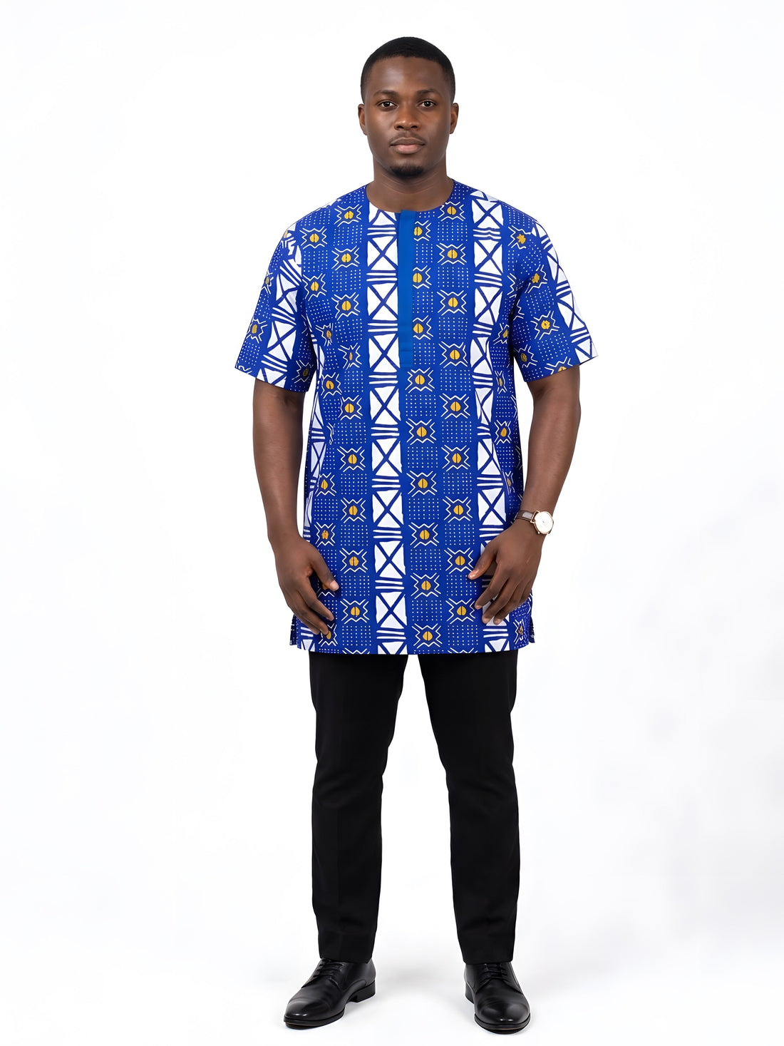 Men’s African Print Short Sleeve Shirt with Front Buttons