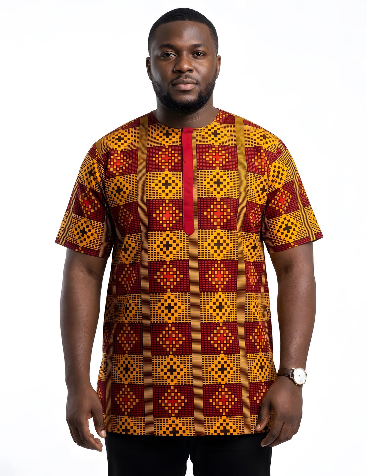 Men’s African Print Short Sleeve Shirt with Front Buttons