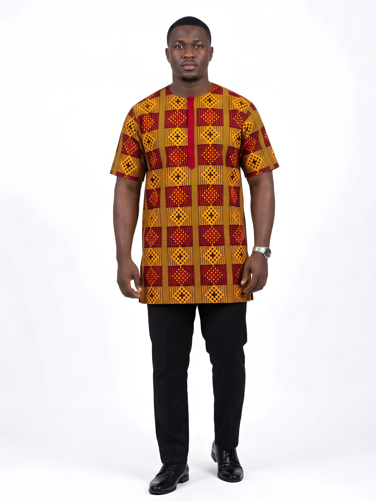 Men’s African Print Short Sleeve Shirt with Front Buttons