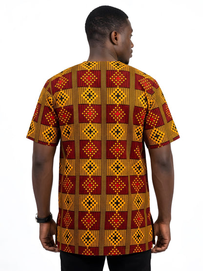 Men’s African Print Short Sleeve Shirt with Front Buttons