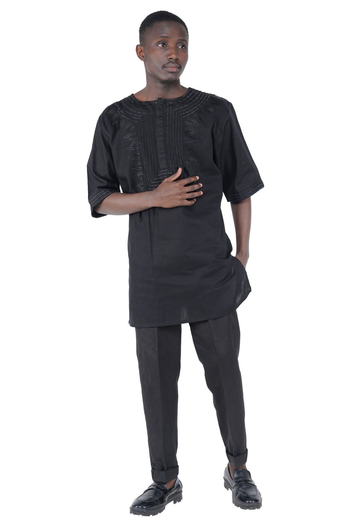 Black Embroidered T&