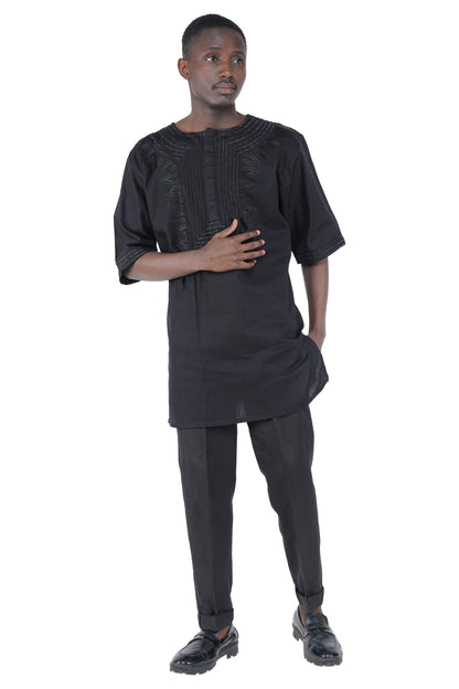 Black Embroidered T&