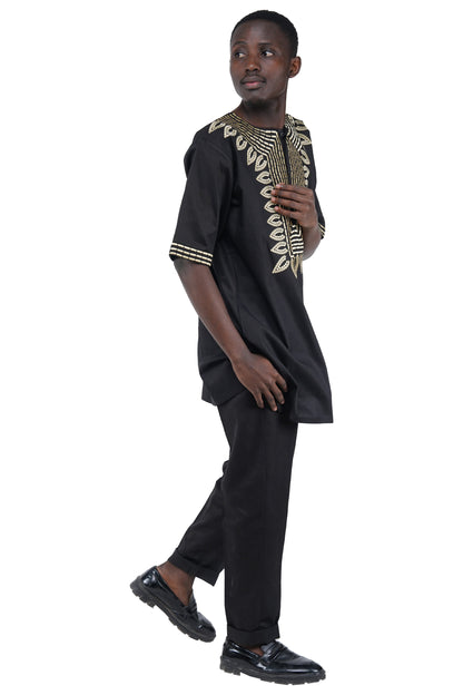 Black Gold Embroidered T&