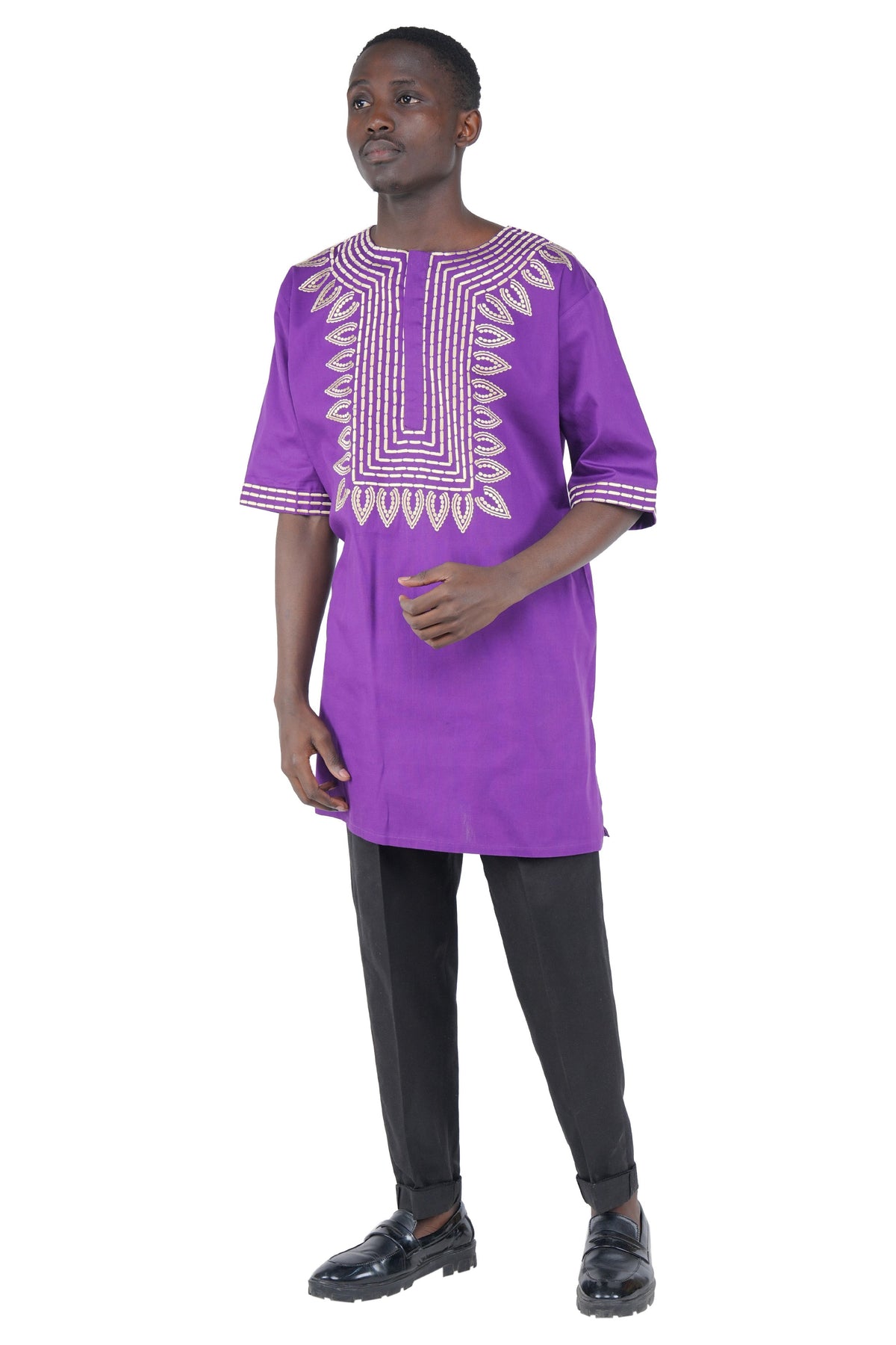 Purple Gold Embroidered T&