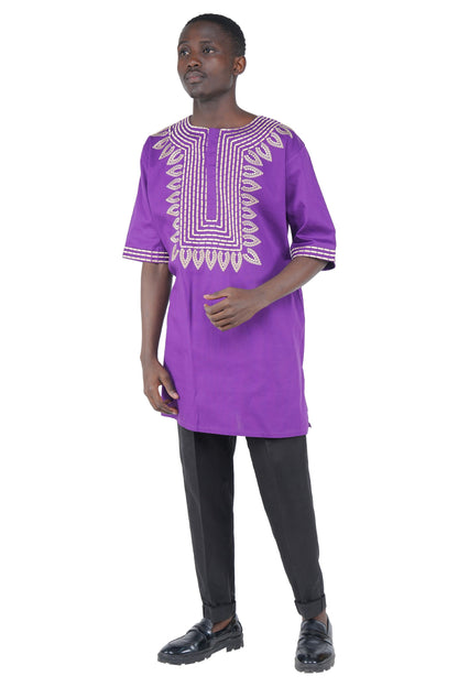 Purple Gold Embroidered T&
