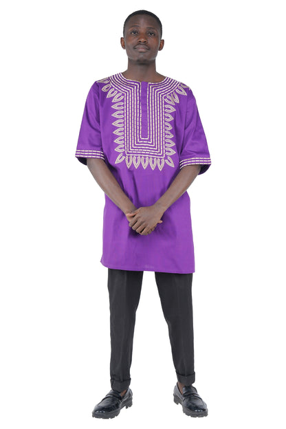 Purple Gold Embroidered T&