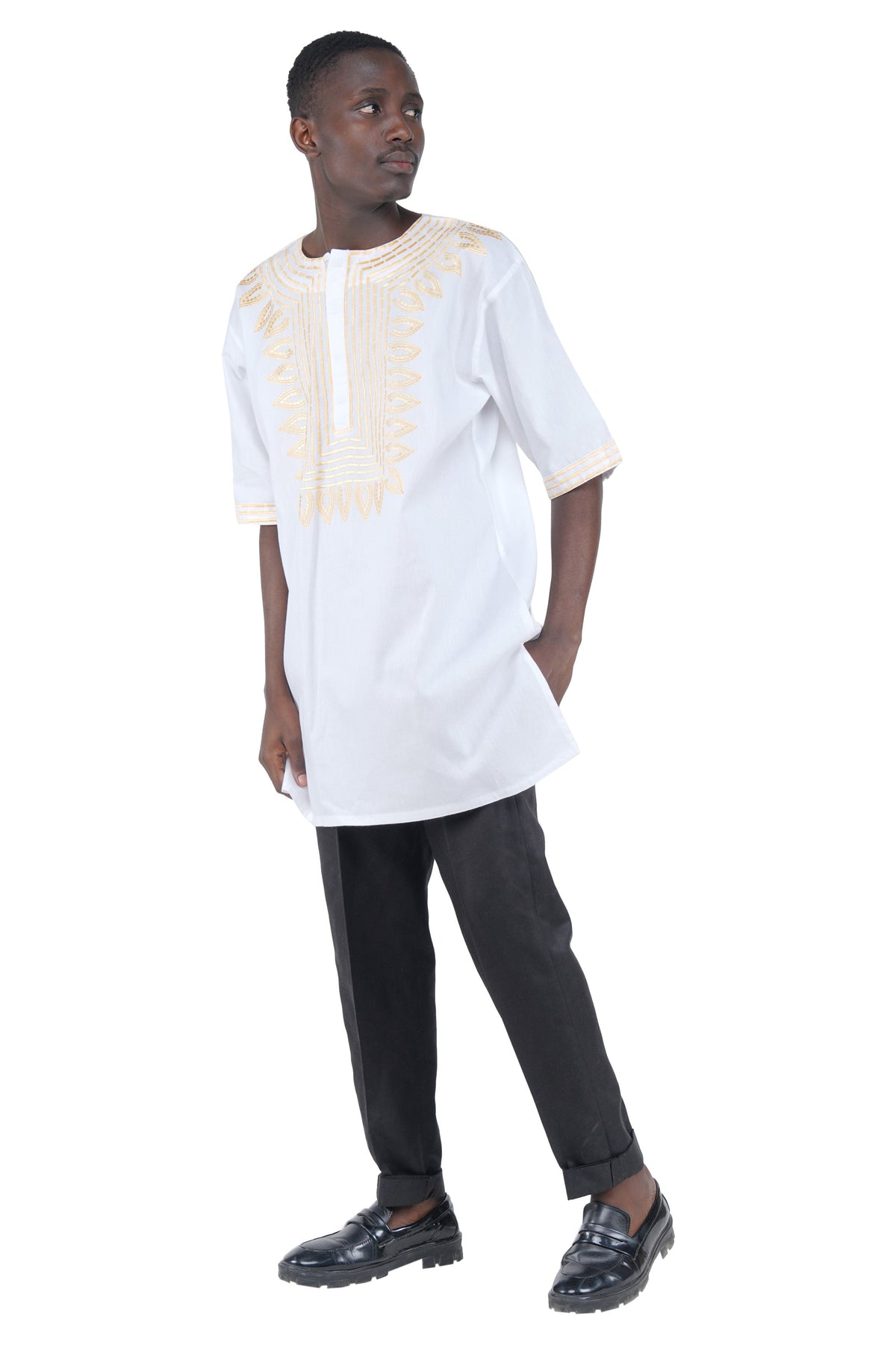 White Gold Embroidered T&