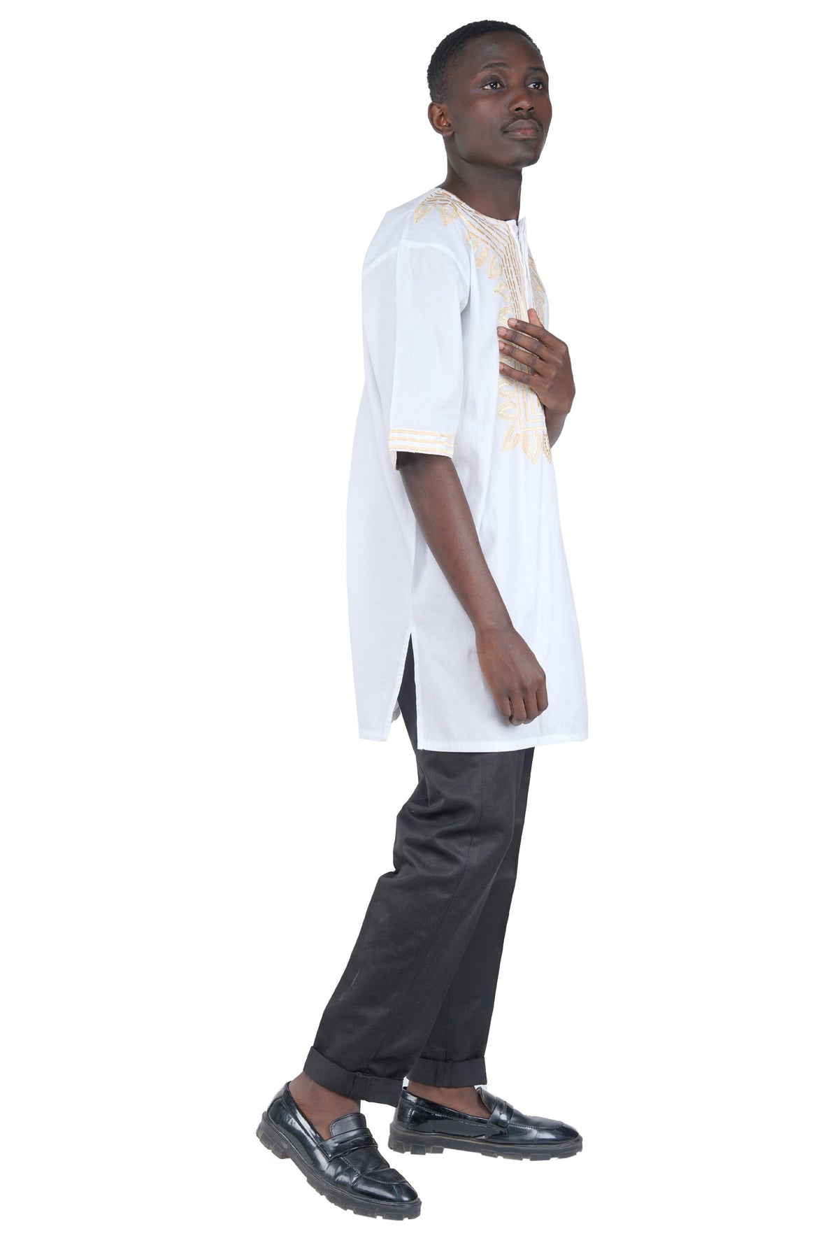 White Gold Embroidered T&
