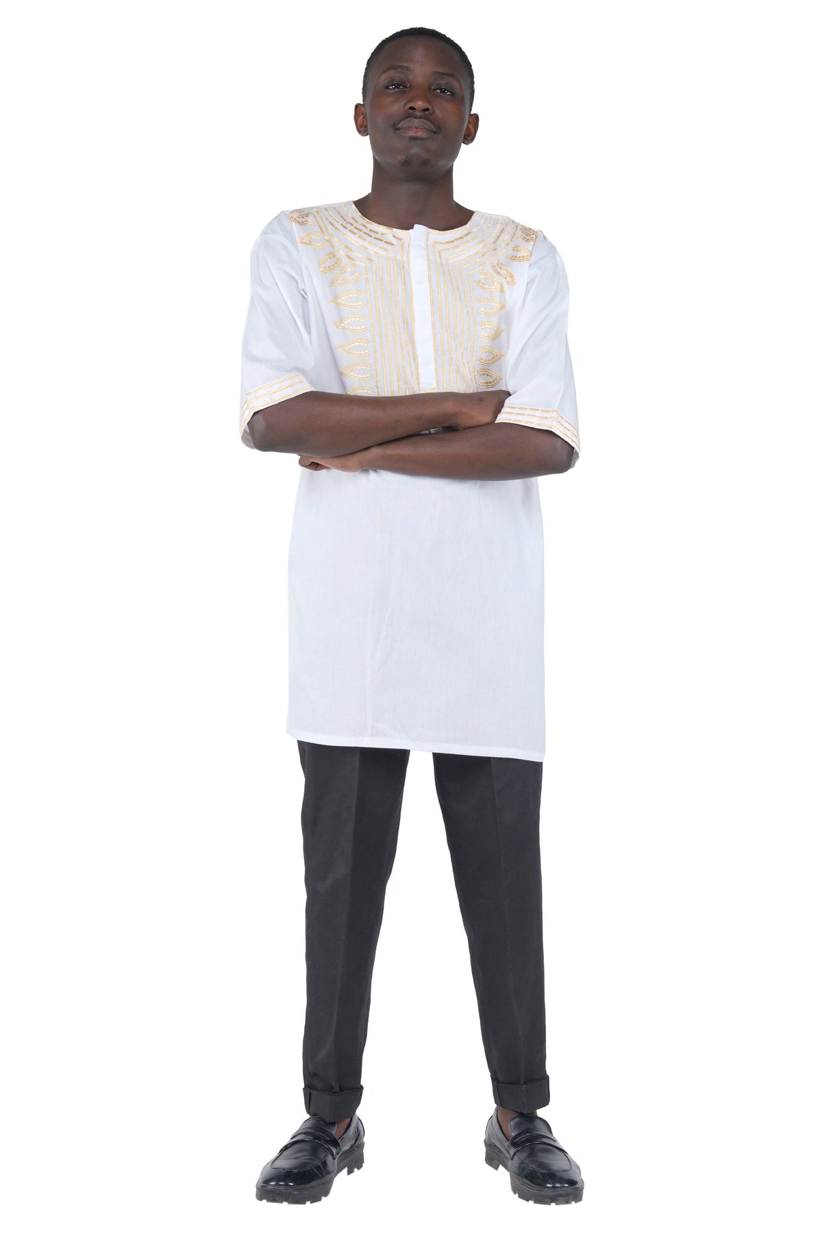 White Gold Embroidered T&