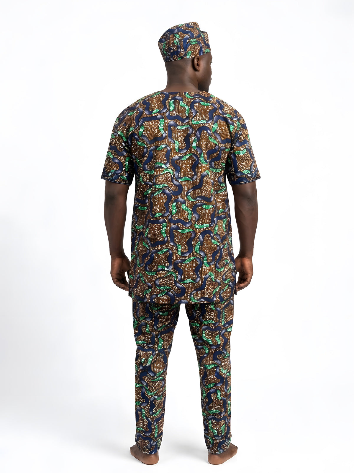Men’s African Print 3-Piece Set – Embroidered Cotton Top, Pants &amp; Hat | Traditional Dashiki Outfit