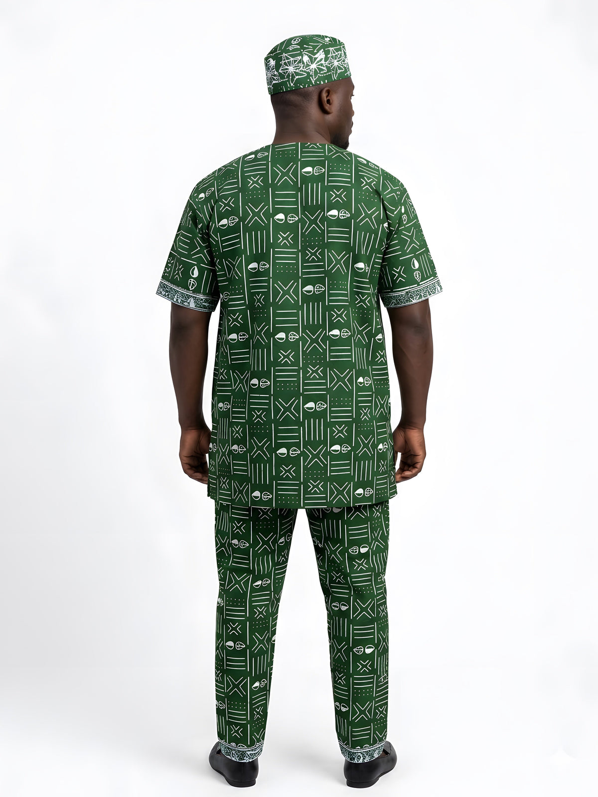 Men’s African Print 3-Piece Set – Embroidered Cotton Top, Pants &amp; Hat | Traditional Dashiki Outfit