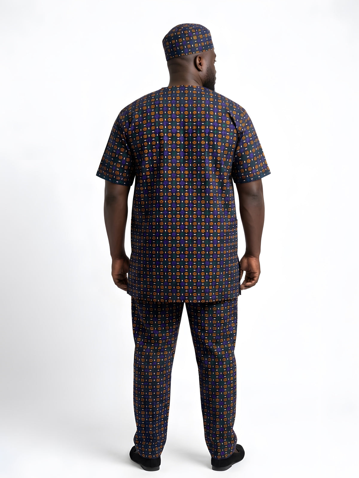 Men’s African Print 3-Piece Set – Embroidered Cotton Top, Pants &amp; Hat | Traditional Dashiki Outfit