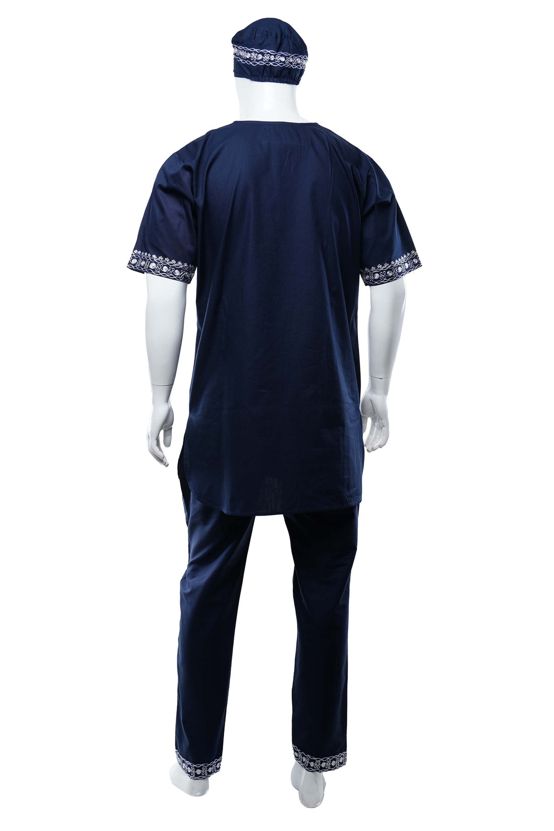 Men’s African Embroidered Top &amp; Pant Set w/ Hat – 3pc Outfit 3XL