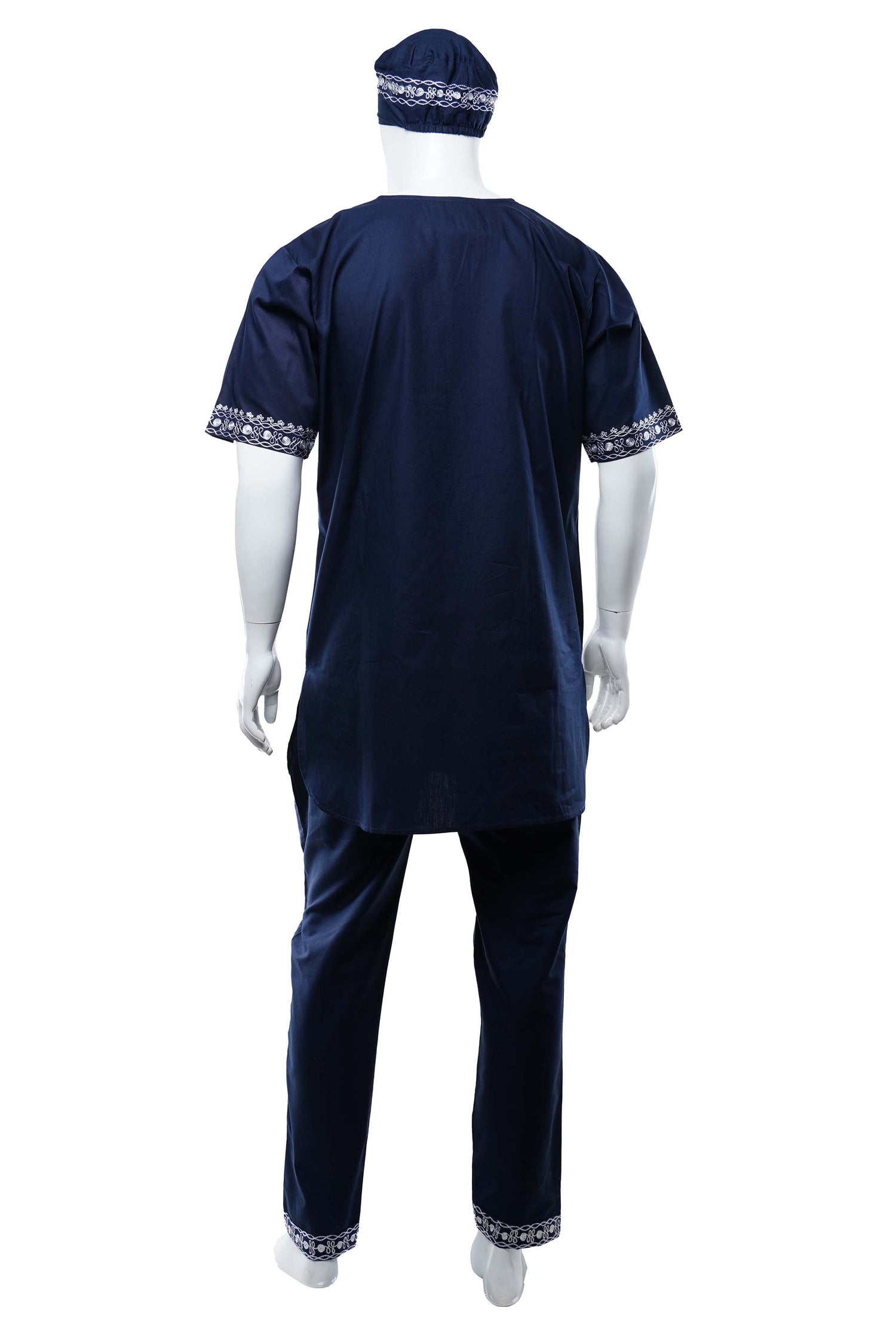 Men’s African Embroidered Top &amp; Pant Set w/ Hat – 3pc Outfit 3XL