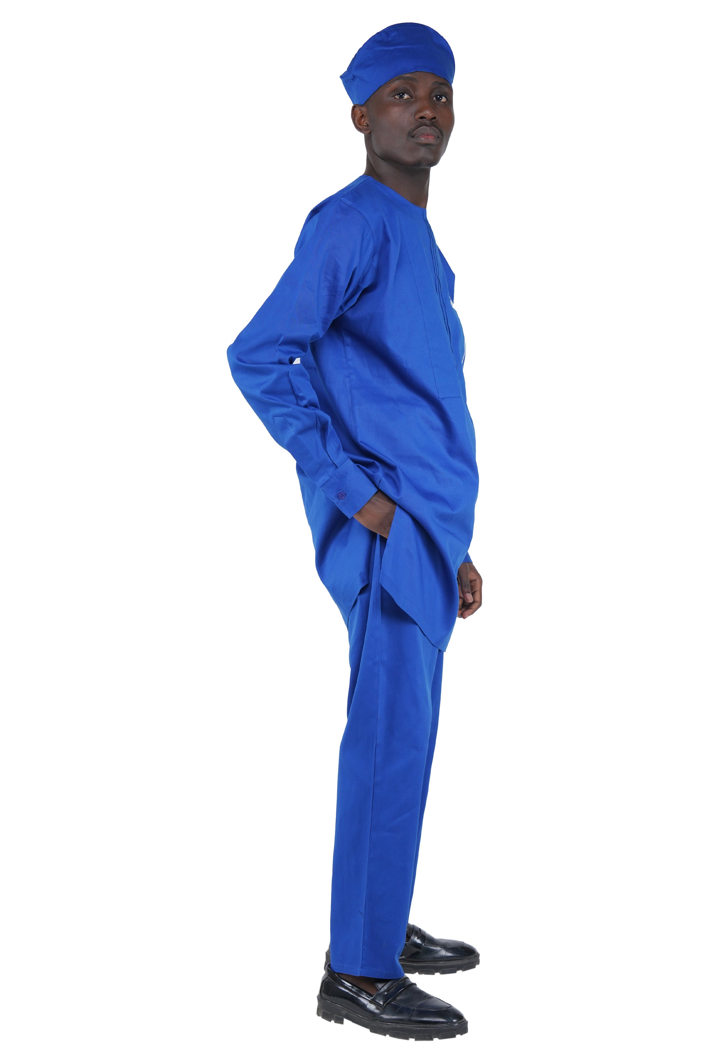 Royal Blue Top, Pant &amp; Hat Set for Men | Long Sleeve 3 Piece Outfit with Pockets