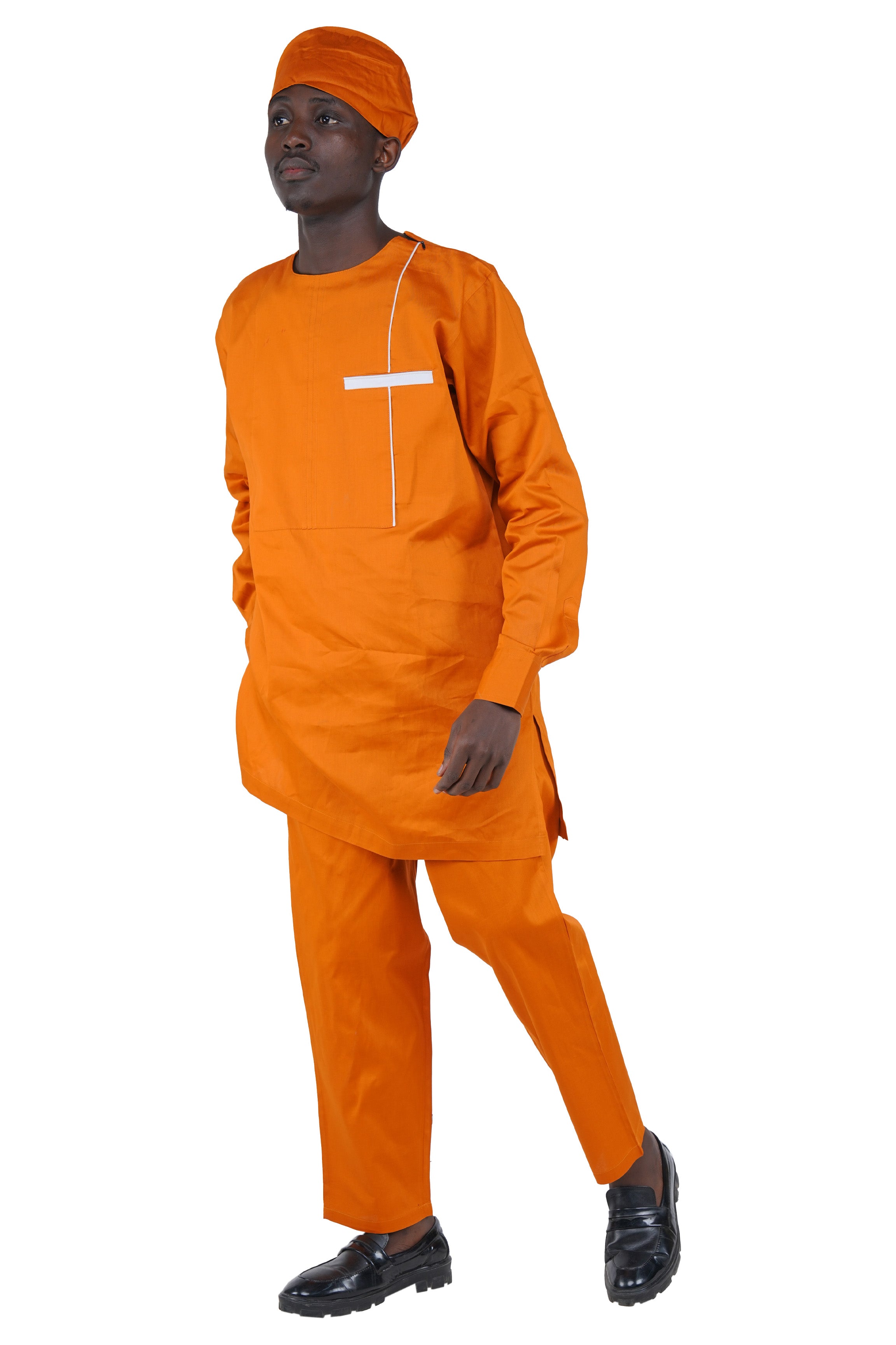 Brown Top, Pant &amp; Hat Set for Men | Long Sleeve 3 Piece Outfit with Pockets