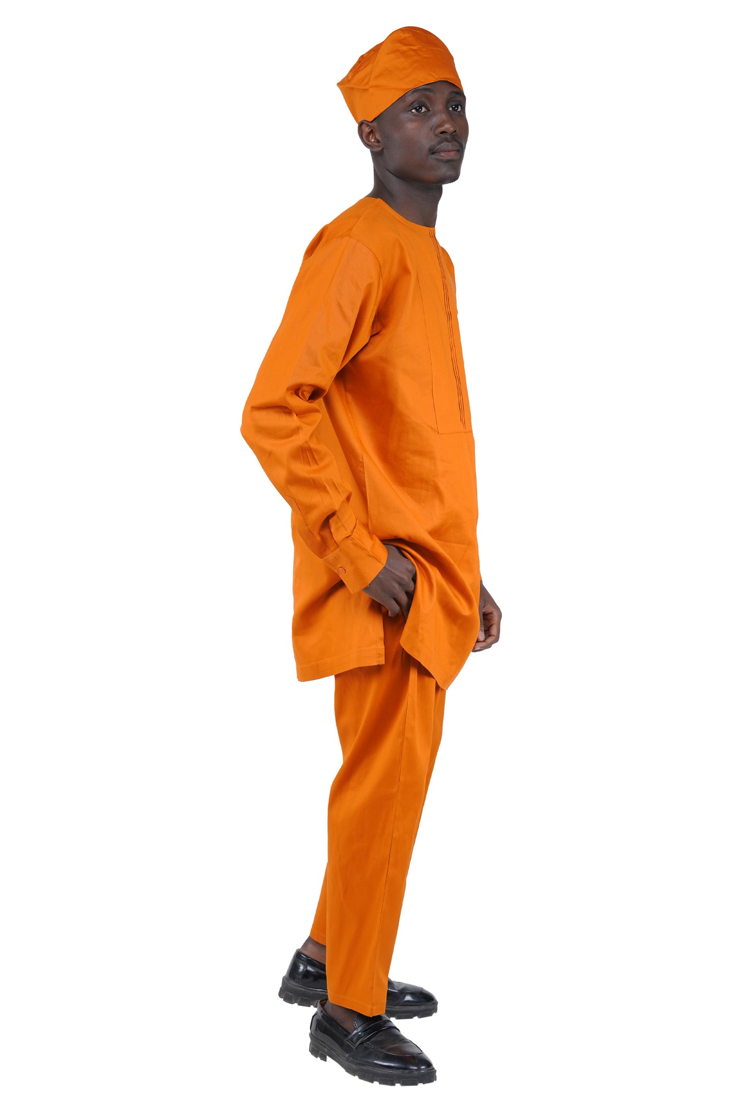 Brown Top, Pant &amp; Hat Set for Men | Long Sleeve 3 Piece Outfit with Pockets