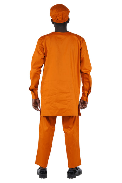 Brown Top, Pant &amp; Hat Set for Men | Long Sleeve 3 Piece Outfit with Pockets