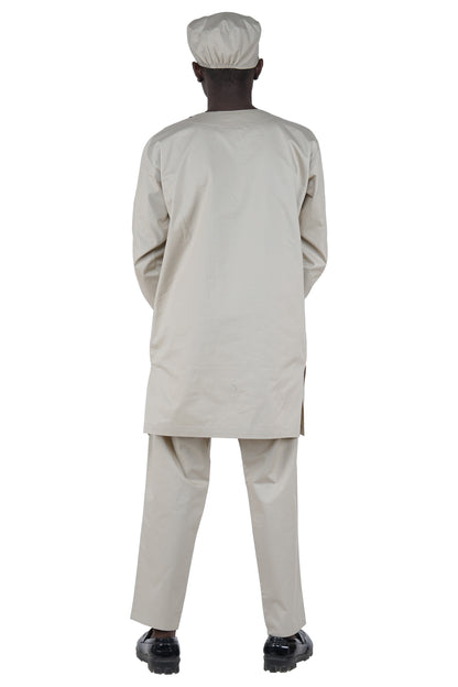 Off White Top, Pant &amp; Hat Set for Men | Long Sleeve 3 Piece Outfit with Pockets