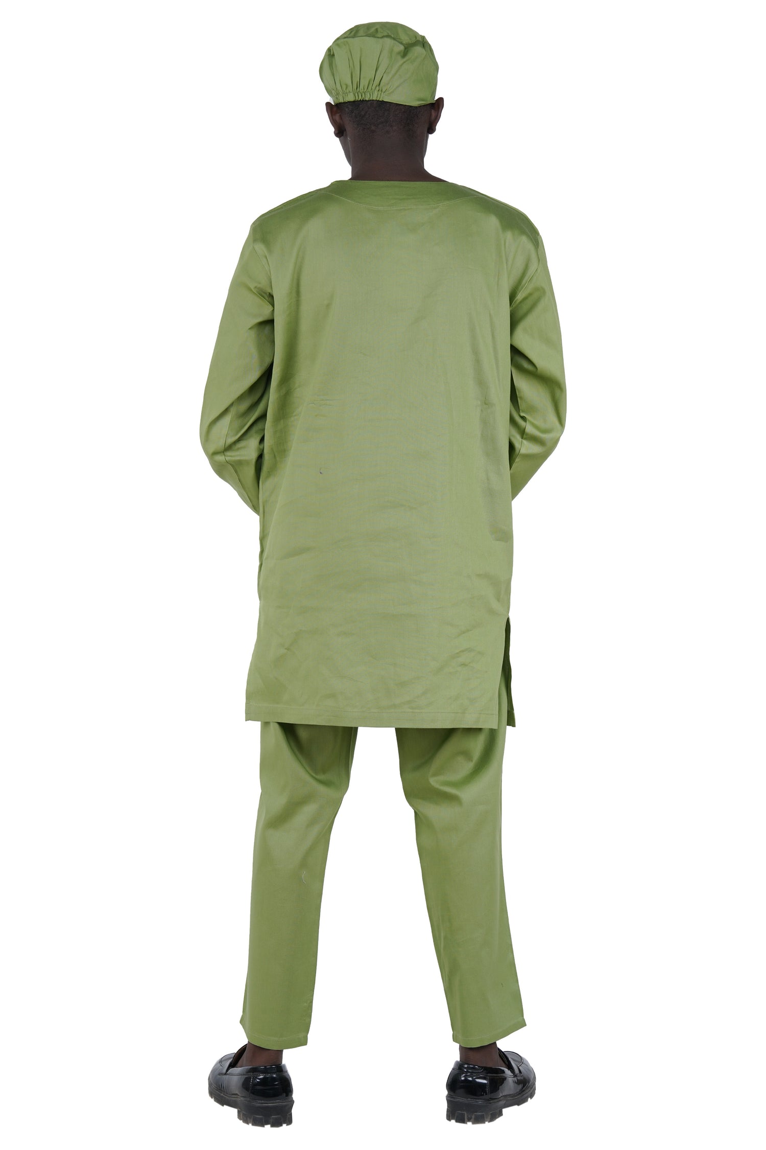 Olive Green Top, Pant &amp; Hat Set for Men | Long Sleeve 3 Piece Outfit with Pockets