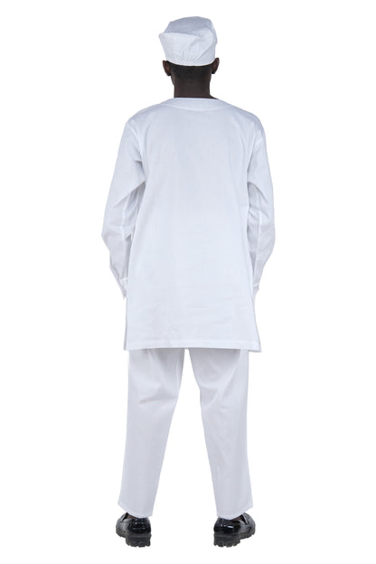 White Top, Pant &amp; Hat Set for Men | Long Sleeve 3 Piece Outfit with Pockets