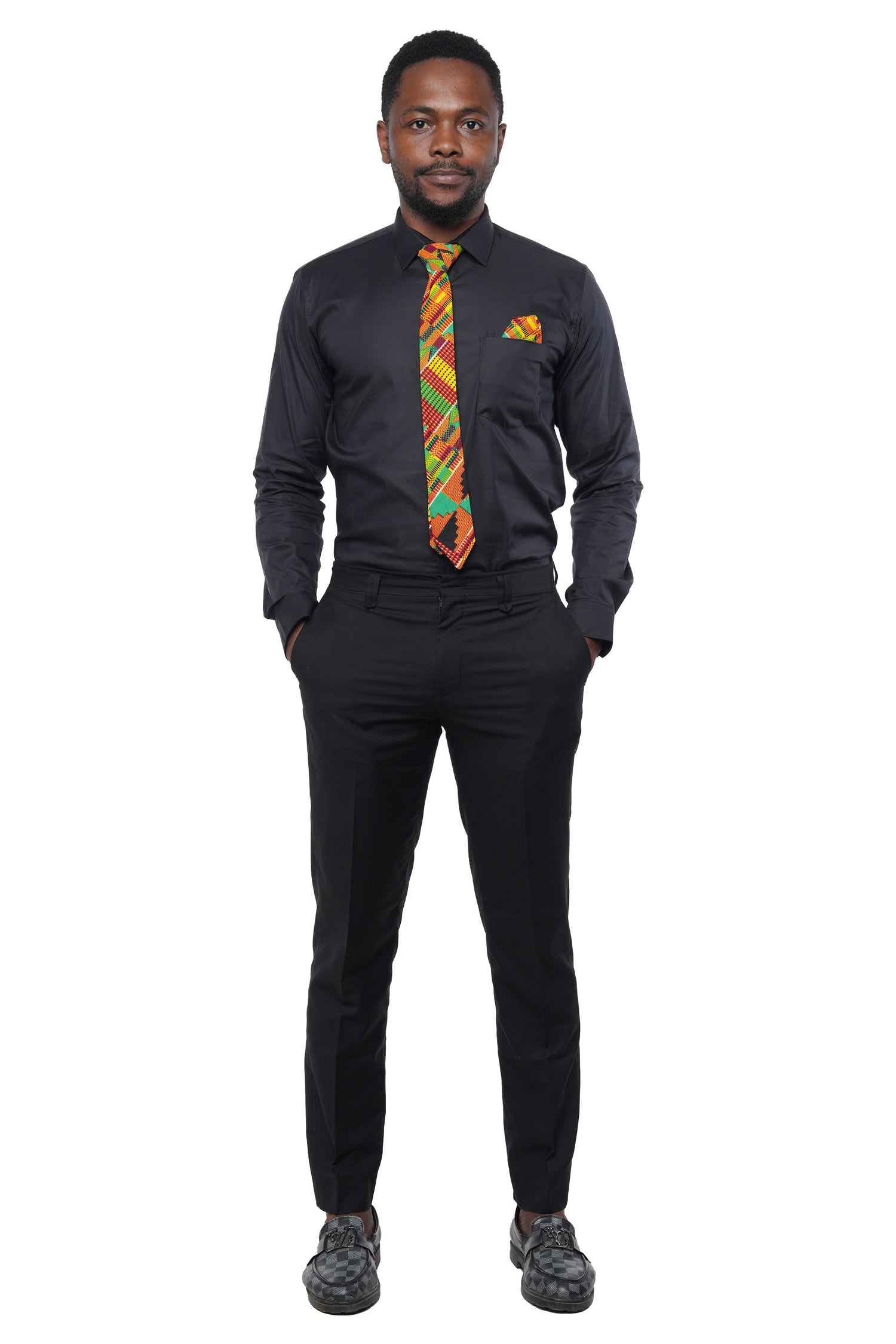 African Men’s Neck Tie, Bow Tie &amp; Pocket Square Set | African Print Formal Wear