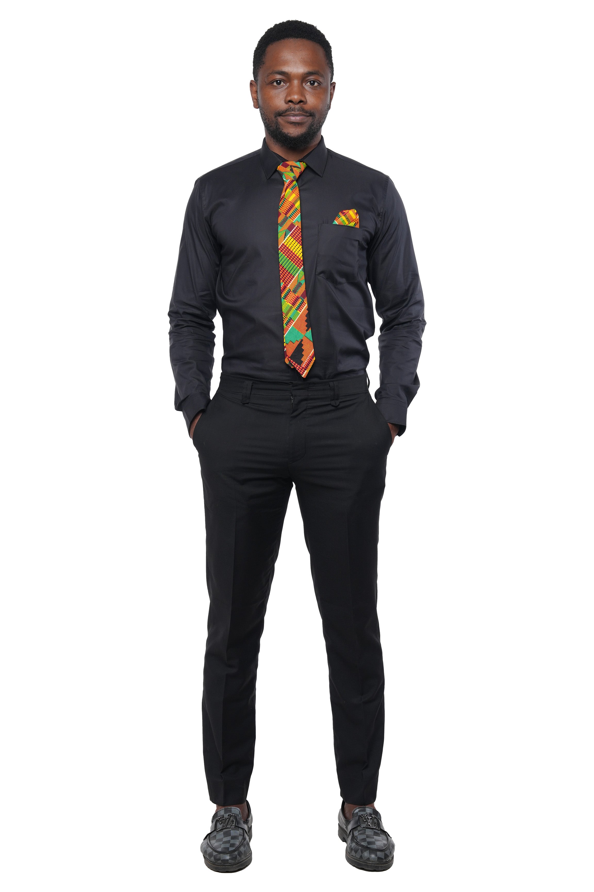 African Men’s Neck Tie, Bow Tie &amp; Pocket Square Set | African Print Formal Wear