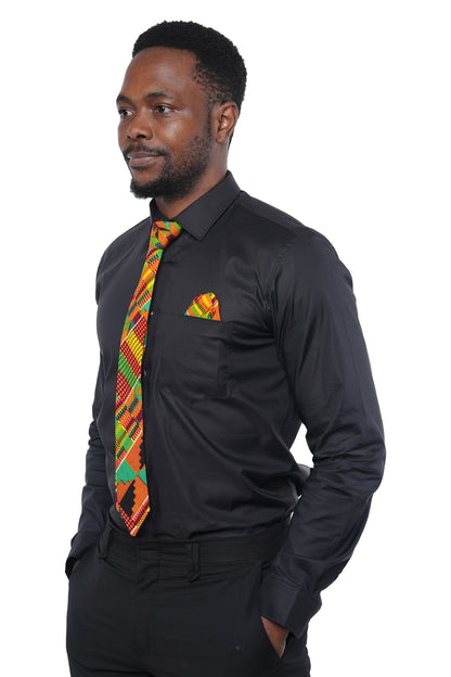 African Men’s Neck Tie, Bow Tie &amp; Pocket Square Set | African Print Formal Wear