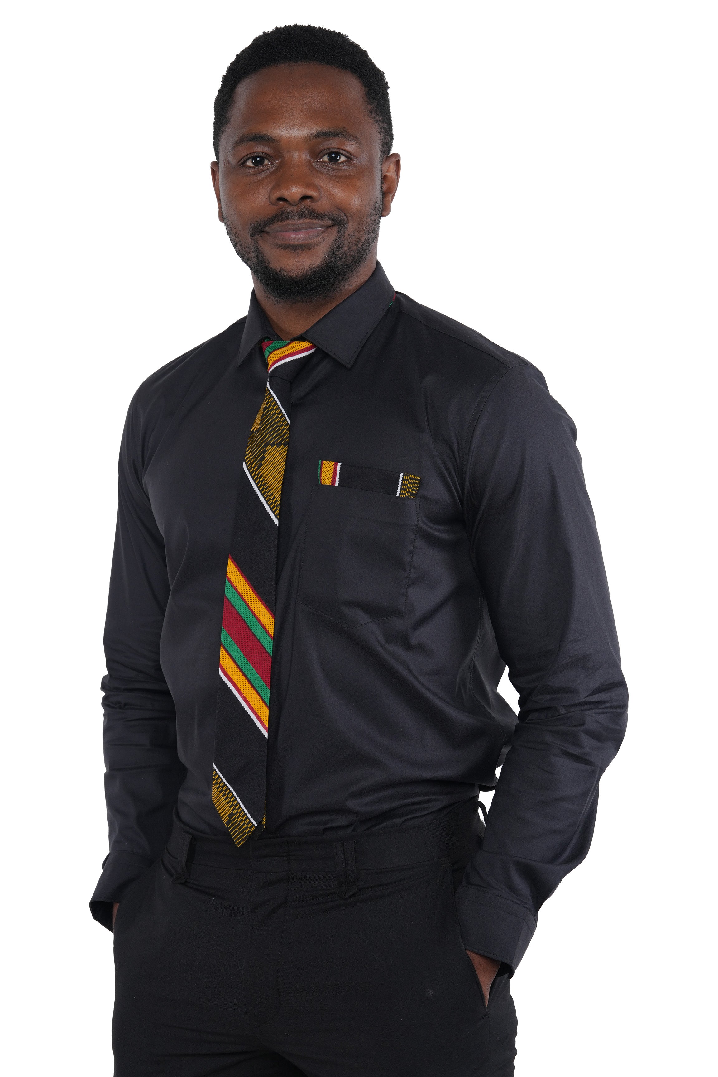 African Men’s Neck Tie, Bow Tie &amp; Pocket Square Set | African Print Formal Wear