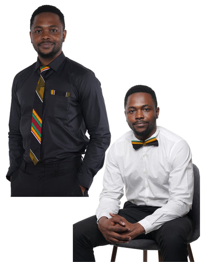 African Men’s Neck Tie, Bow Tie &amp; Pocket Square Set | African Print Formal Wear