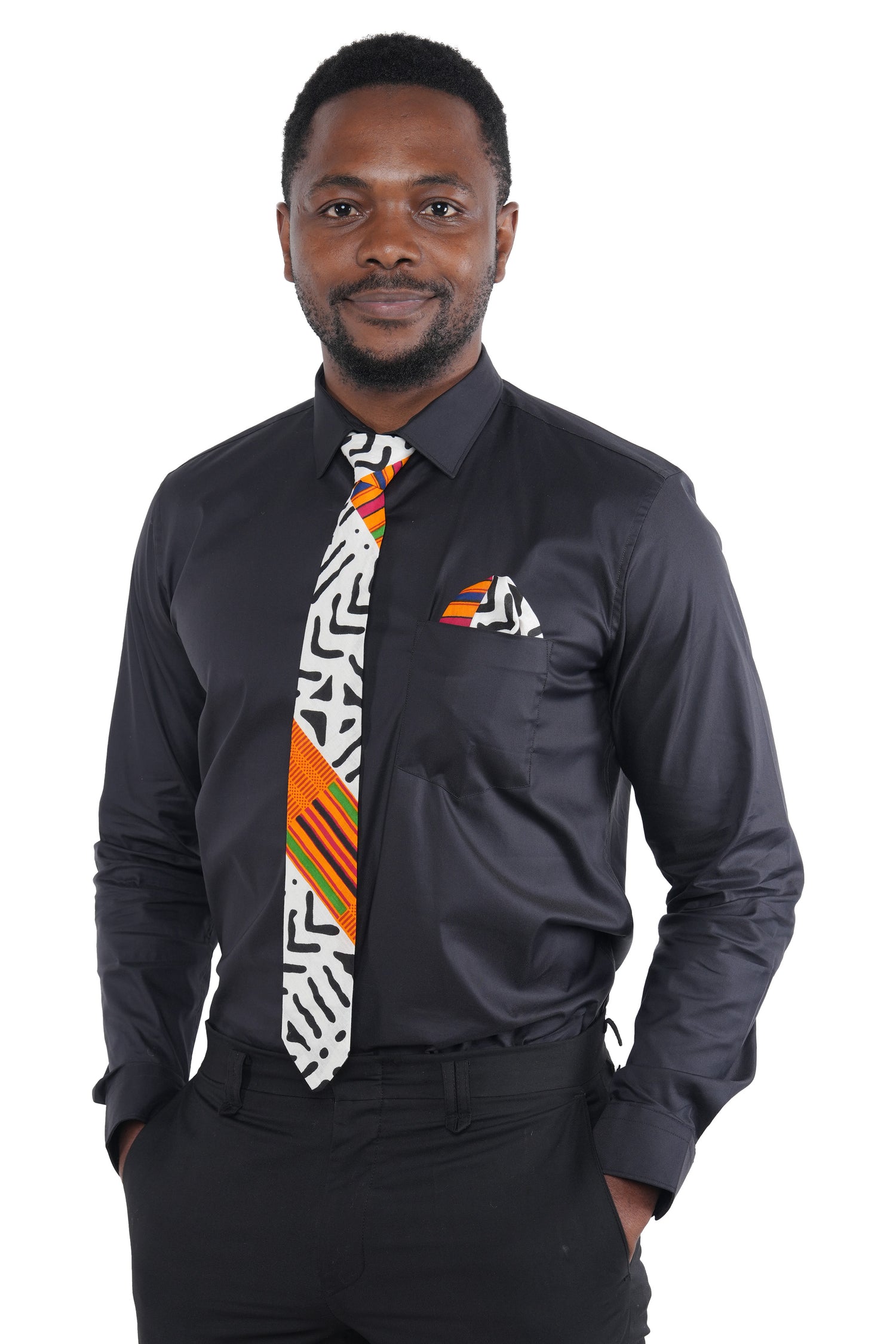 African Men’s Neck Tie, Bow Tie &amp; Pocket Square Set | African Print Formal Wear