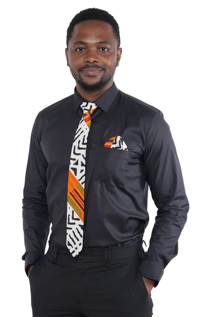 African Men’s Neck Tie, Bow Tie &amp; Pocket Square Set | African Print Formal Wear