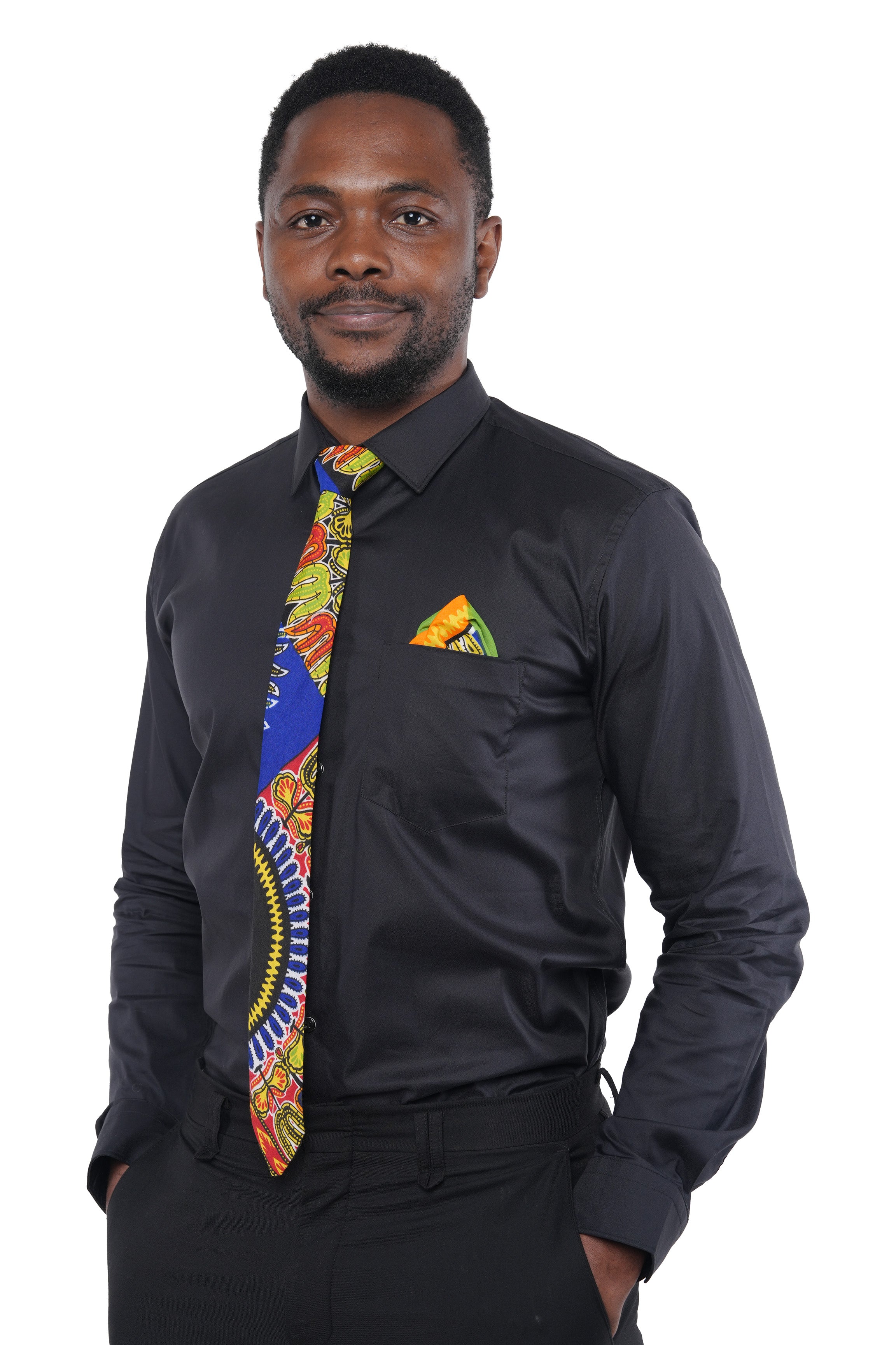 African Men’s Neck Tie, Bow Tie &amp; Pocket Square Set | African Print Formal Wear